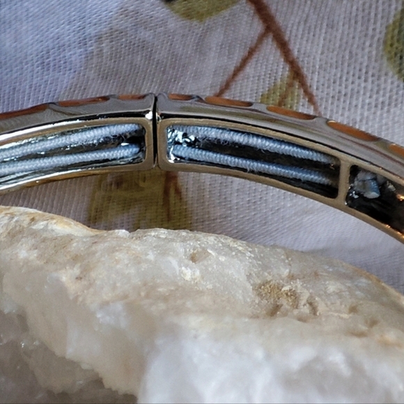 Lia Sophia Silver Multi Diamond Design Caramel Enameled Bangle Bracelet NWT - Picture 7 of 7